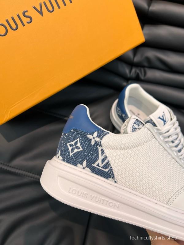 2024 Men Louis Vuitton White Blue Mesh Leather Sneakers MJ00400