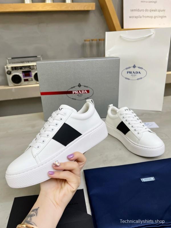 2024 Unisex Prada White Black Leather Sneakers MJ00310