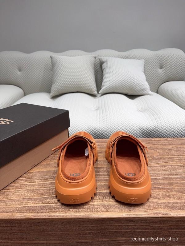 2025 UGG Brown Leather Mesh Slippers KFY00220