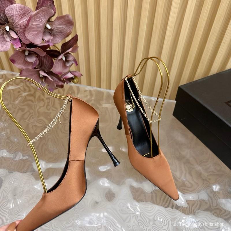 2025 Women Yves Saint Laurent Beige Leather Pointed Toe Pumps MJ00310