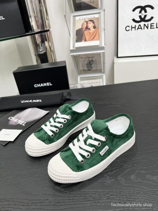 2025 Women Chanel Green Suede Sneakers LY00230
