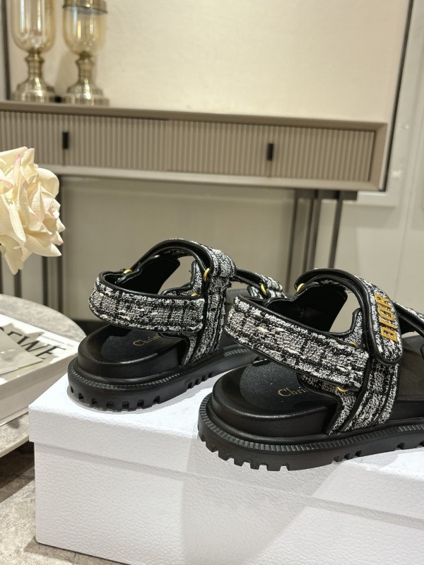 2025 Women Dior Black White Fabric Sandals KFY00300