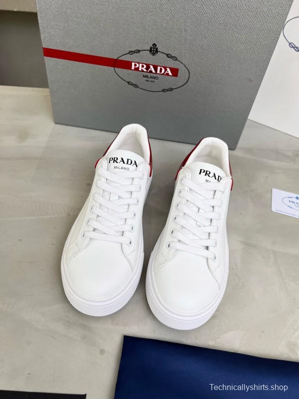 2024 Unisex Prada White Red Calfskin Silk Thick Sole Sneakers MJ00310