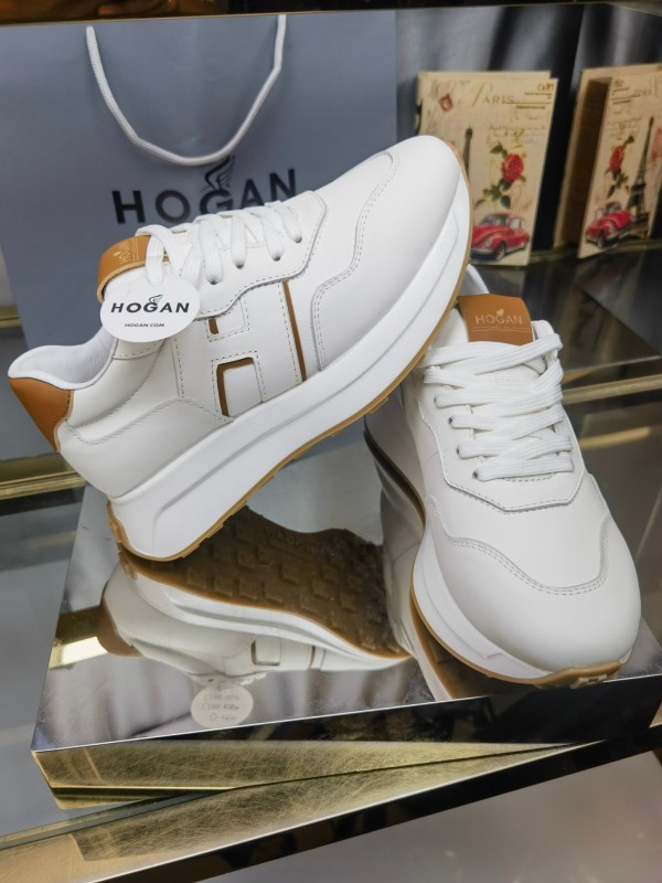 2025 Women HOGAN White Beige Leather Sneakers LY00360(F)
