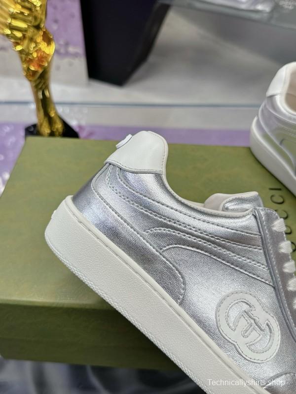 2024 Unisex Gucci Silver White Leather Suede Sneakers MJ00310