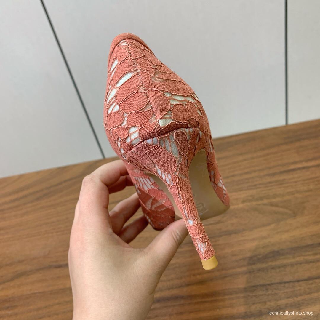 2025 Women Gianvito Rossi Pink Lace Leather Pumps