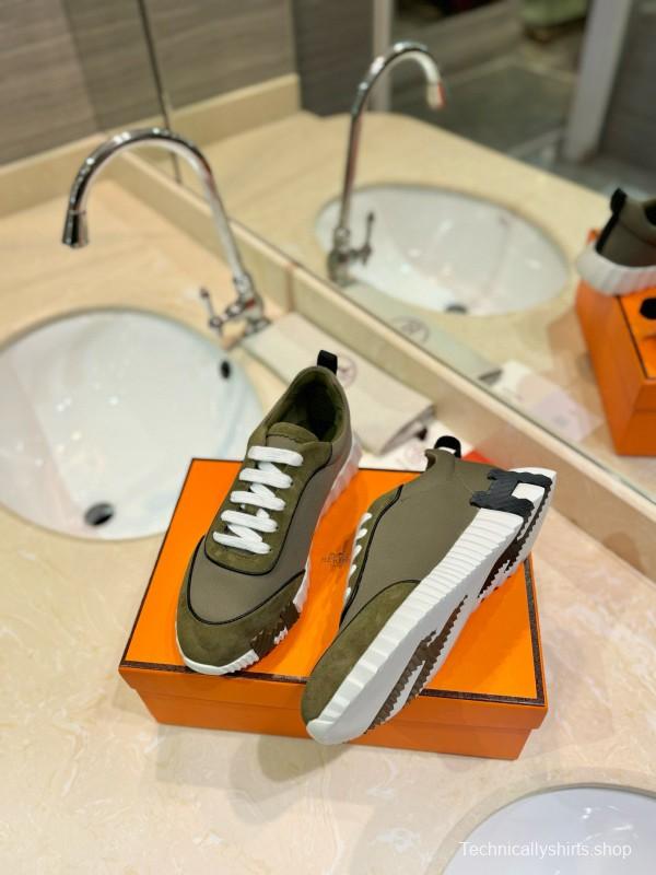 2024 Unisex Hermès Khaki Suede Waterproof Fabric Casual Sneakers MJ00320