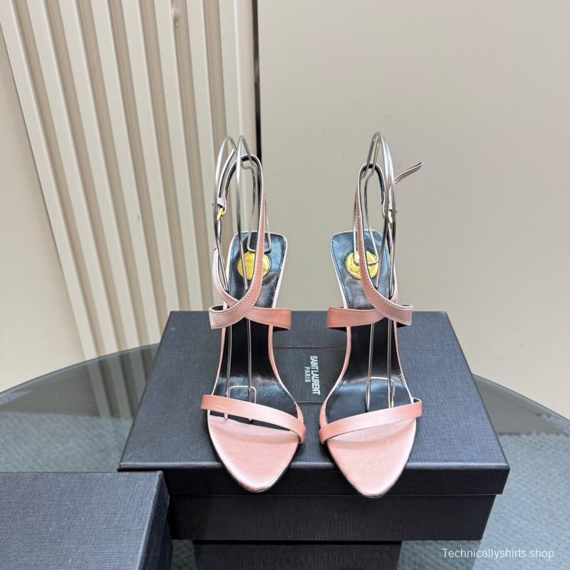 2025 Women Yves Saint Laurent Pink And Olive Silk Wedge Sandals Elegant Design KFY00290(F)