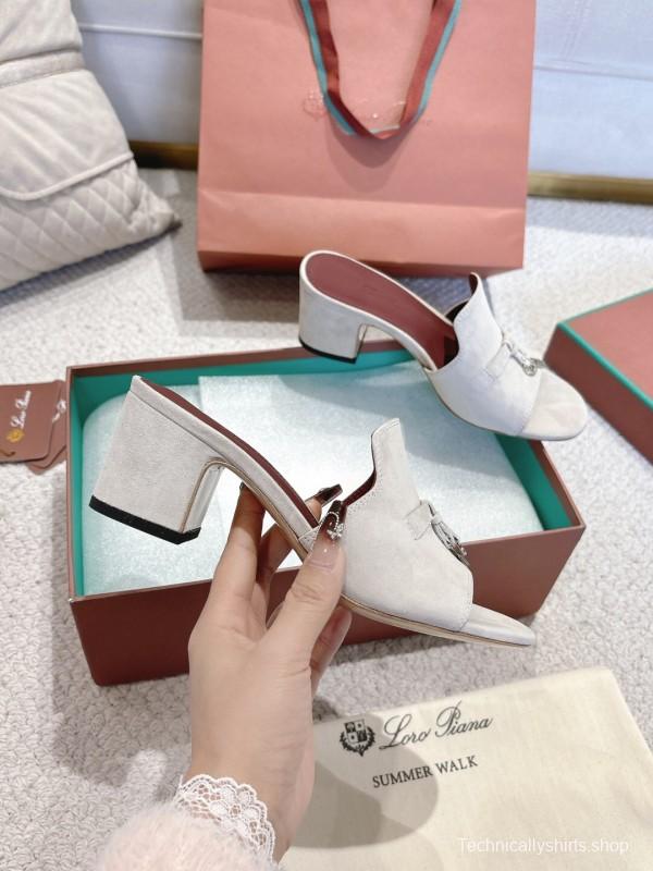 2025 Women Le Parmentier White Suede Heeled Shoes LY00360