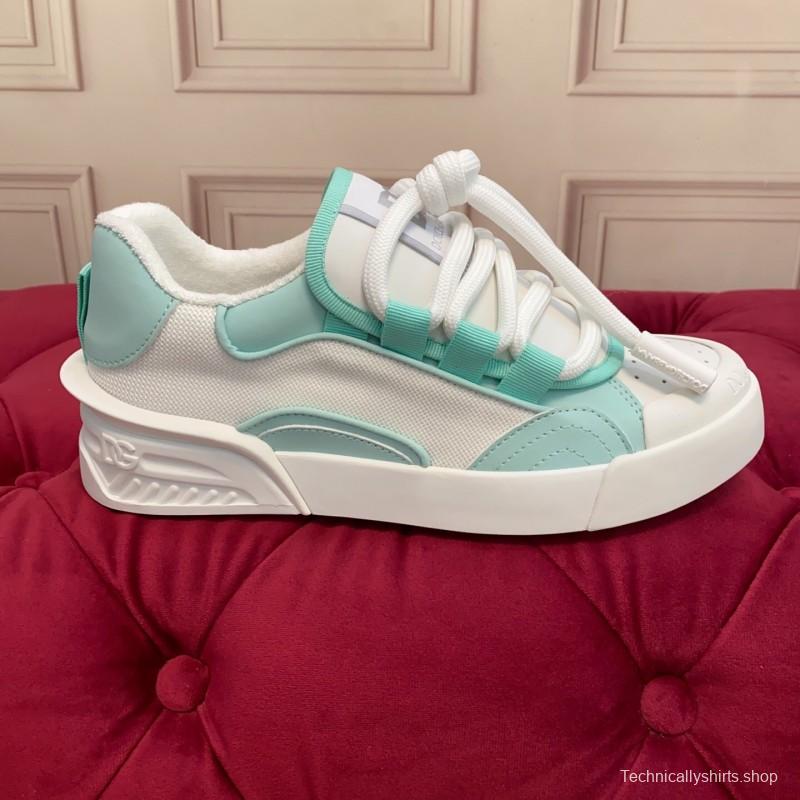 2025 Women Dolce & Gabbana White Mint Leather Mesh Sneakers