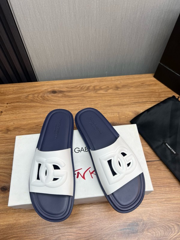 2025 Slippers Dolce & Gabbana White Navy Rubber Slippers