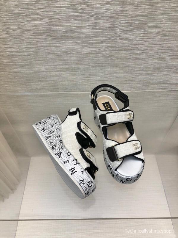 2025 Women Chanel White Black Leather Sandals Platform LY00330