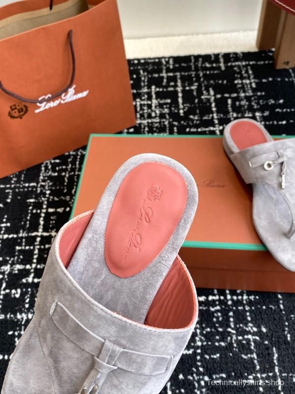 2025 Women Le Parmentier Grey Suede Thong Sandals KFY00280