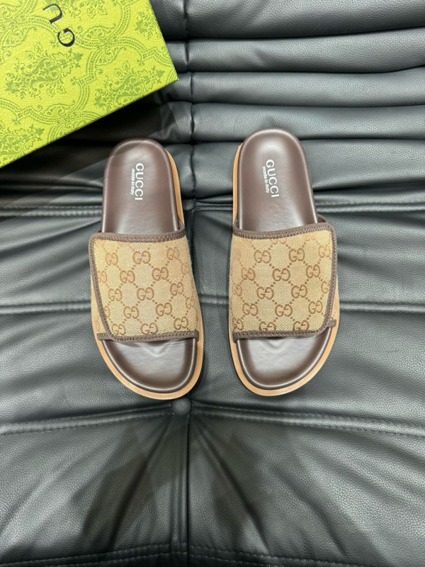 2024 Slippers Gucci Brown Canvas Leather Slippers MJ00200