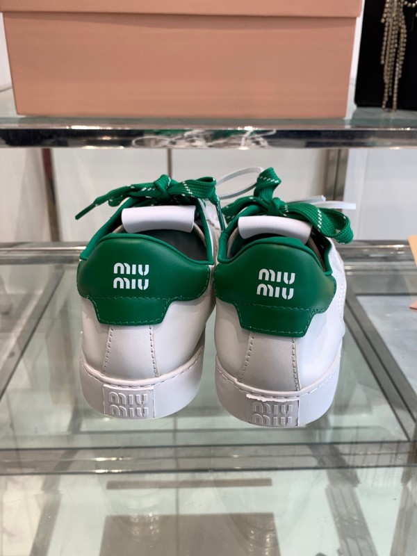 2025 Women Miu Miu White Green Leather Sneakers LY00290