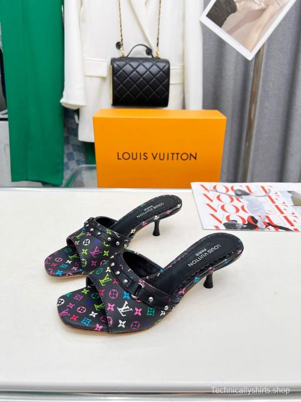 2025 Women Louis Vuitton Multicolor Leather Heeled Mules LY00260