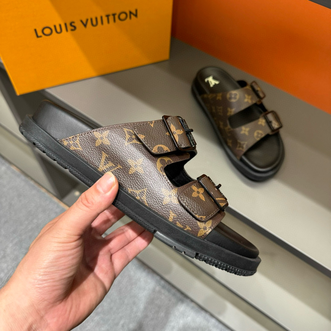 2024 Men Louis Vuitton Brown Leather Slippers MJ00210
