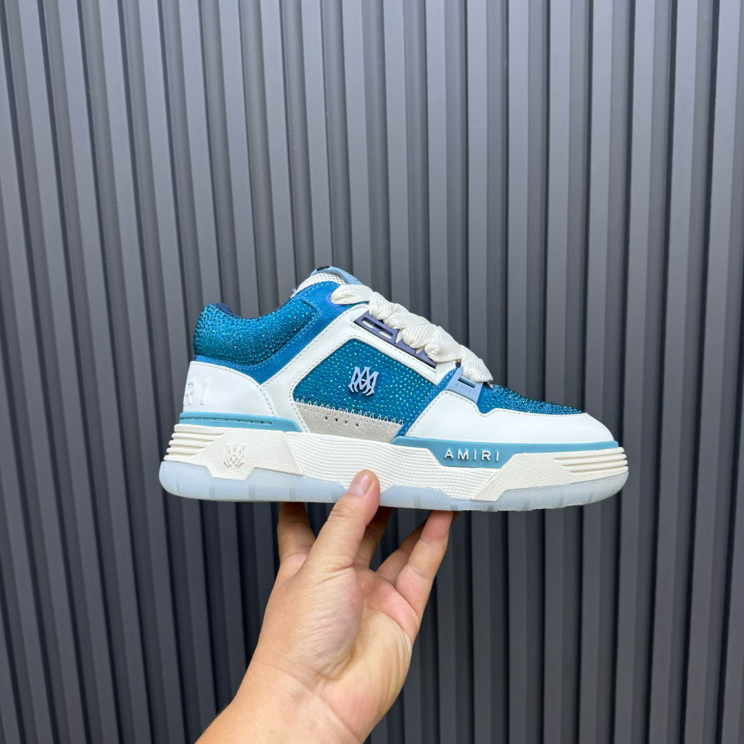 2024 Unisex Amiri Blue White Leather Mesh Sneakers MJ00410