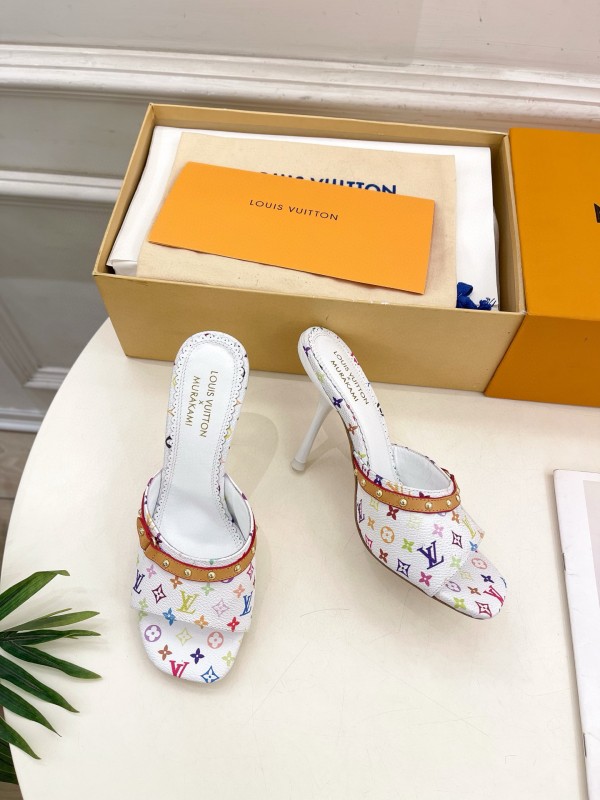 2025 Women Louis Vuitton Multicolor Leather High Heel Sandals MJ00290