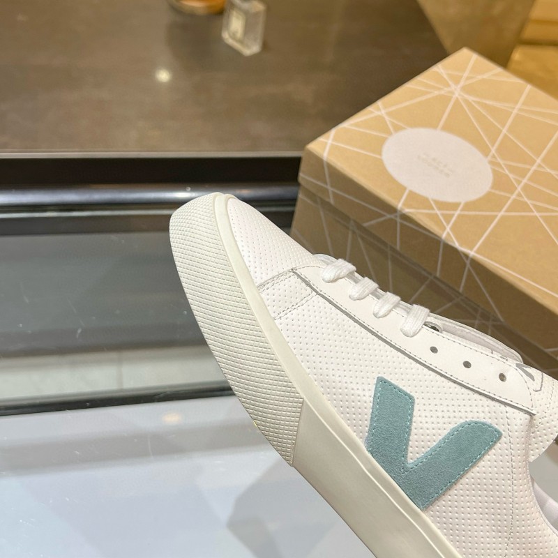 2025 Unisex VEJA White Light Blue Leather Canvas Vulcanized Sneakers MJ00240