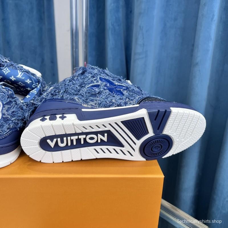 2025 Unisex Louis Vuitton Blue Denim Leather LV Trainer