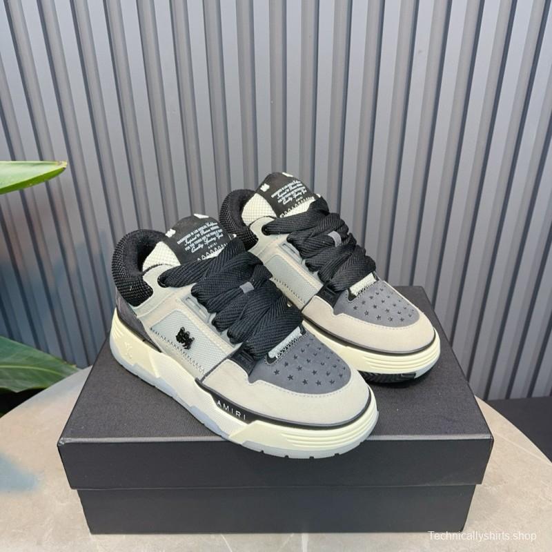 2024 Unisex Amiri Black White Grey Leather Mesh Sneakers MJ00360