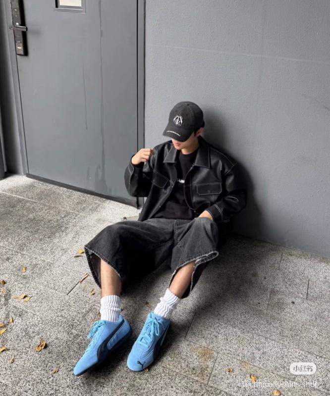 2025 Women Puma Light Blue Black Suede Casual Sneakers KFY00260