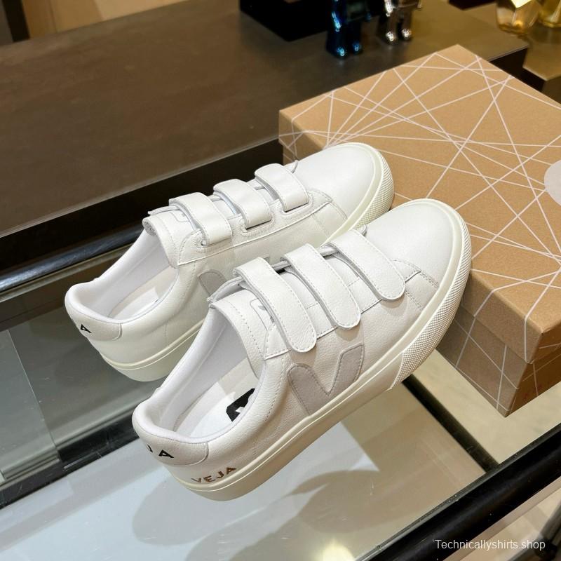 2025 Unisex VEJA White Leather Canvas Sneakers V-Logo MJ00240