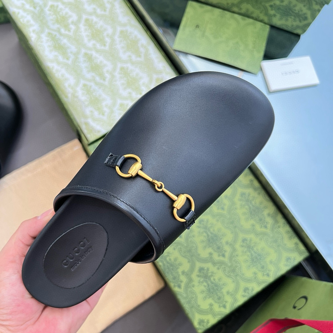 2024 Slippers Gucci Black Leather Slippers