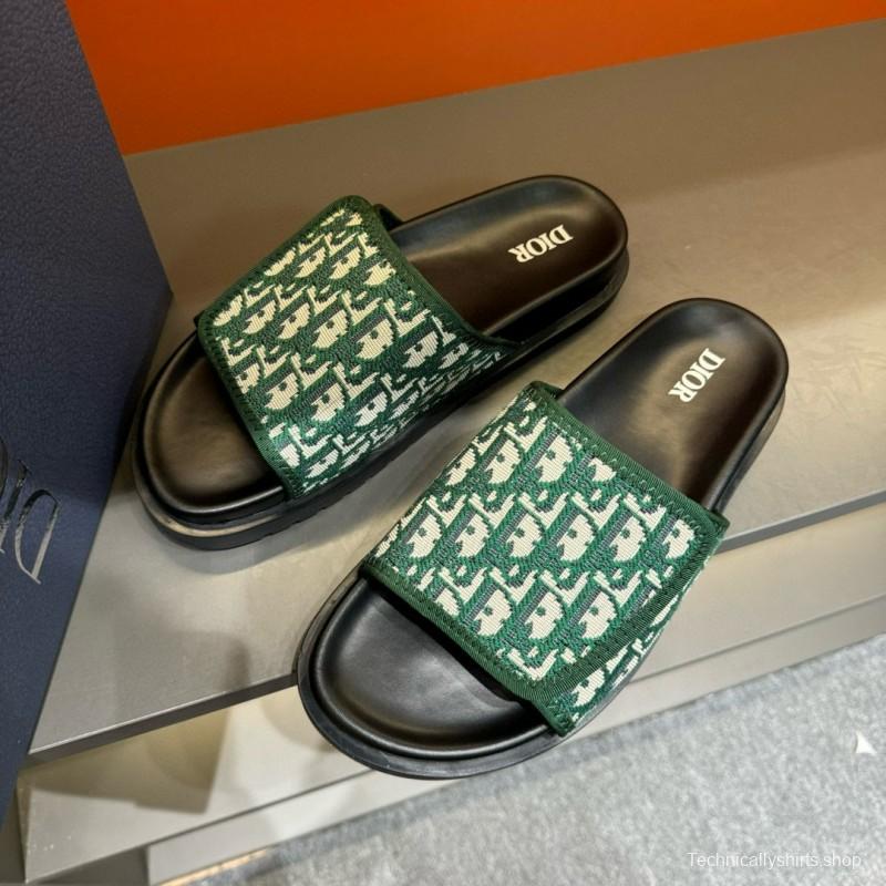 2024 Slippers Dior Green Canvas Slippers MJ00180