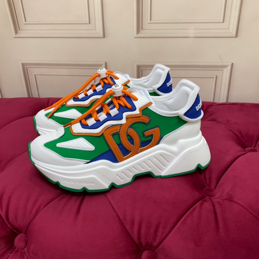 2025 Unisex Dolce & Gabbana Green Blue Orange Leather Lycra Sneakers DG