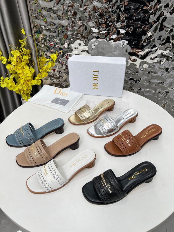 2025 Women Dior Blue Leather Slide Sandals LY00210