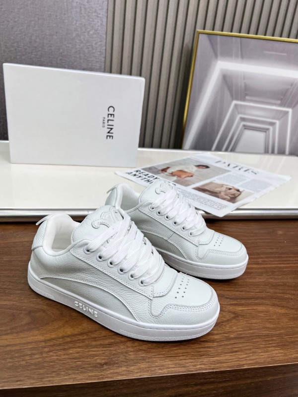 2025 Unisex CELINE White Leather Sneakers KFY00260