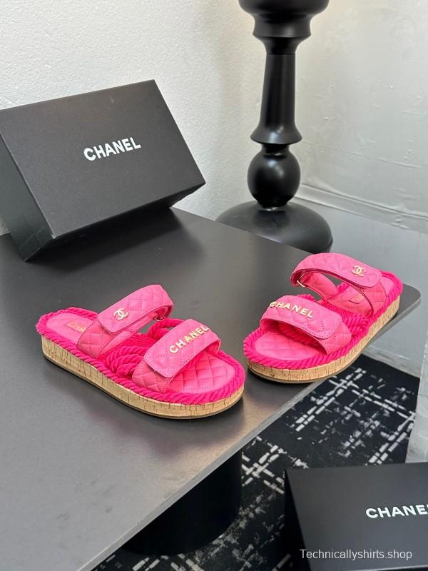 2025 Slippers Chanel Pink Quilted Fabric Espadrille LY00250