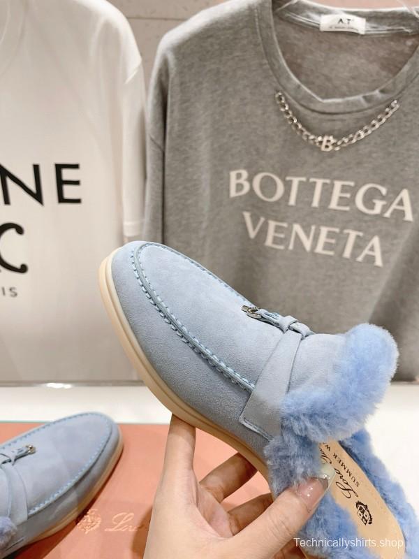 2024 LP Light Blue Suede Shearling Slippers