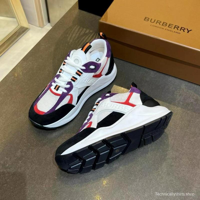 2025 Unisex Burberry Black White Red Purple Suede Leather Mesh Chunky Sneakers MJ00380