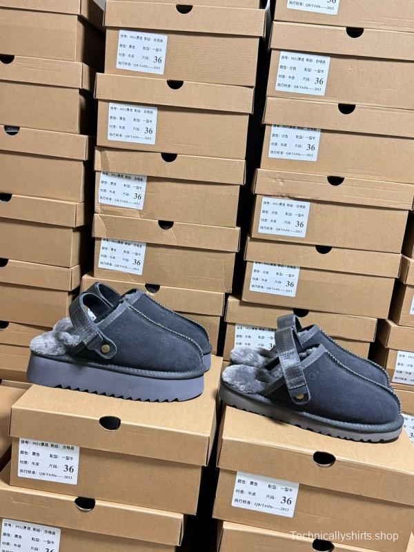 2024 Women UGG Grey Suede Slip-On Slippers MJ00170