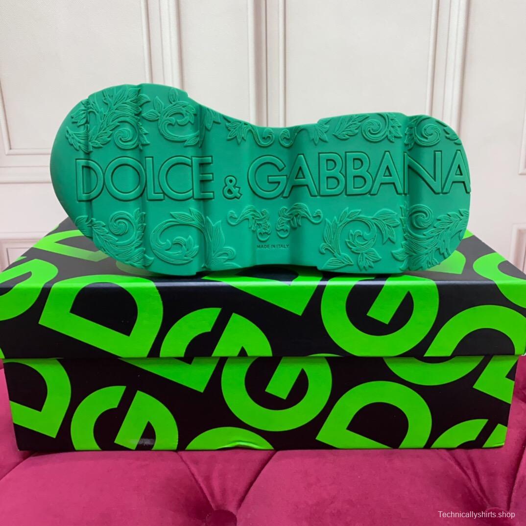 2025 Unisex Dolce & Gabbana Green White Leather Lycra Sneakers DG LY00330(F)/LY00340(M)