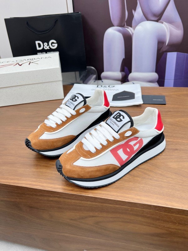 2025 Unisex Dolce & Gabbana White Red Black Suede Mesh Sneakers LY00300(F)/LY00301(M)