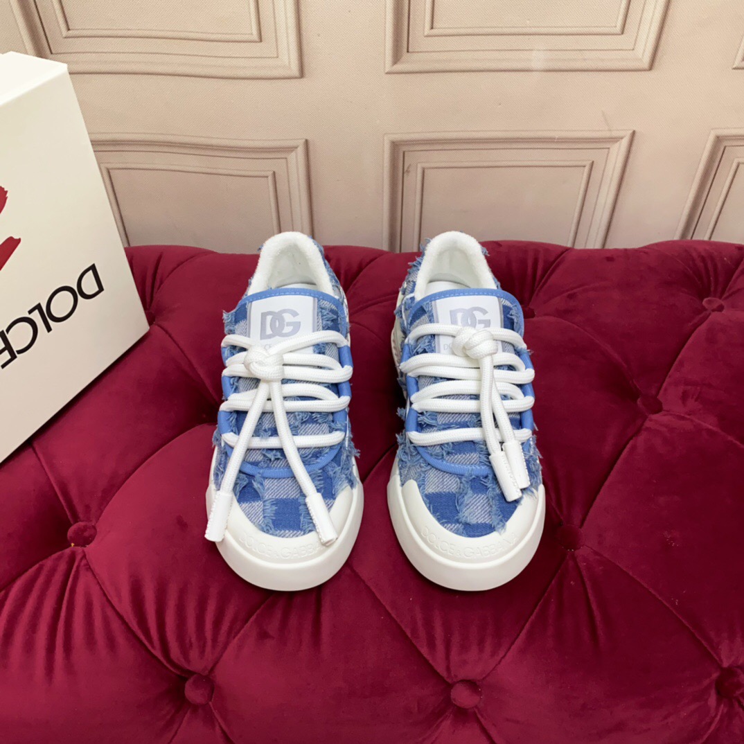 2025 Women Dolce & Gabbana Blue Denim Leather Sneakers