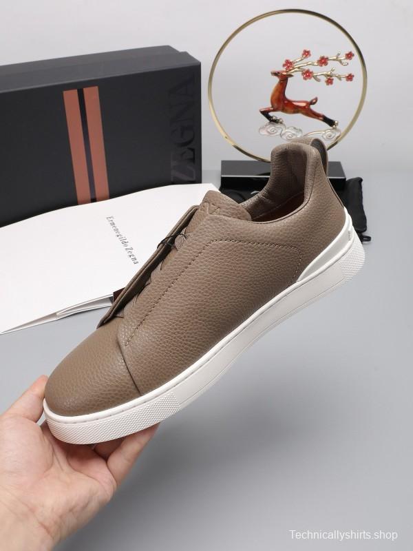 2024 Men Ermenegildo Zegna Taupe Leather Sneakers MJ00240