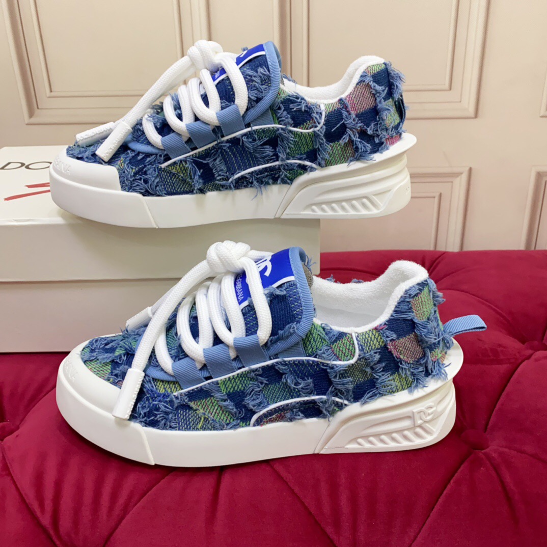 2025 Unisex Dolce & Gabbana Blue Green Denim Fabric Sneakers