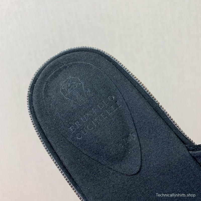 2025 Women BRUNELLO CUCINELLI Black Suede Platform Slide Sandals Casual Craftsmanship KFY00275(F)