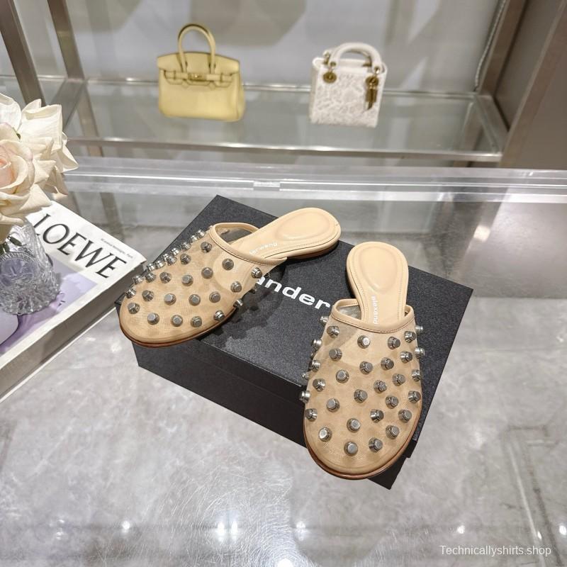 2025 Slippers Alexander Wang Beige Leather Studded LY00310