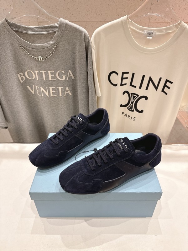 2025 Unisex Prada Navy Blue Suede Casual Shoes KFY00300