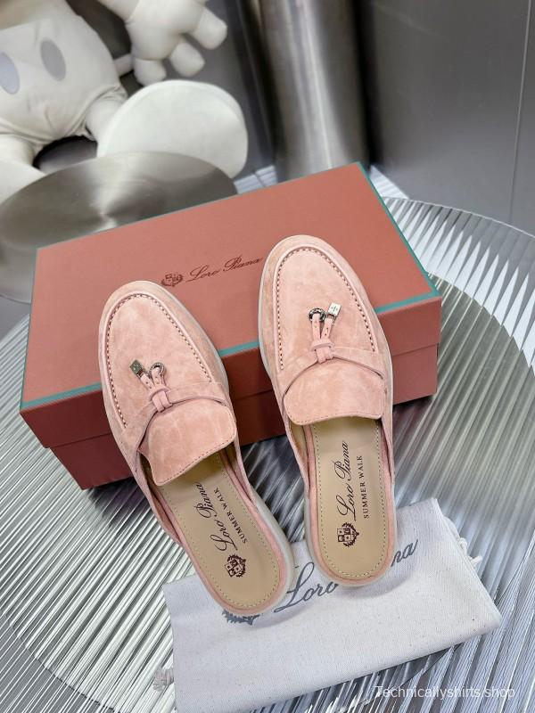 2024 Slippers Loro Pianall Pink Nubuck Leather Slip-On MJ00270