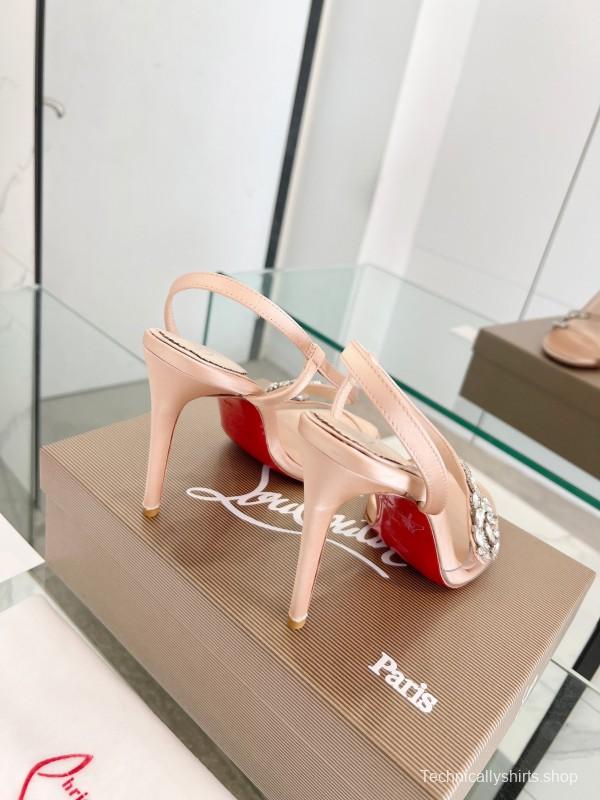 2025 Women ChristianLouboutin Champagne Silk High Heel Crystal LY00300