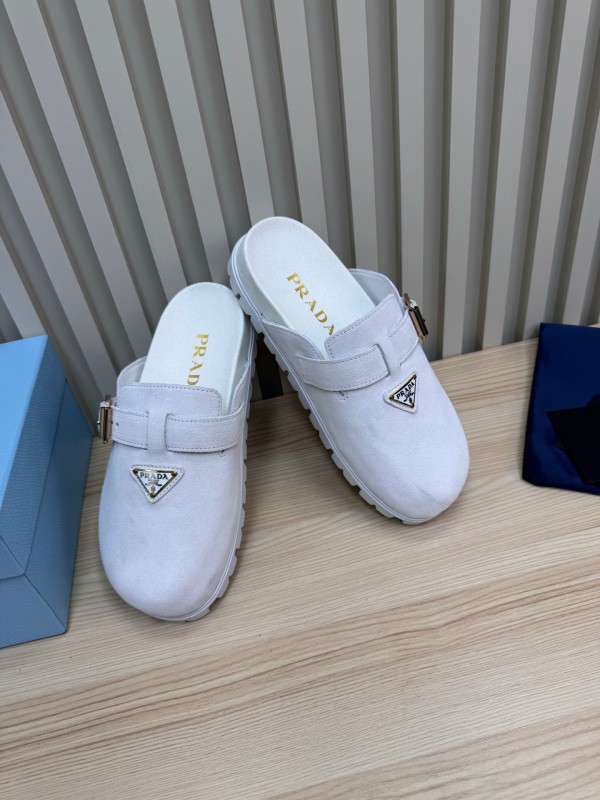 2025 Slippers Prada Light Gray Suede Slippers LY00280