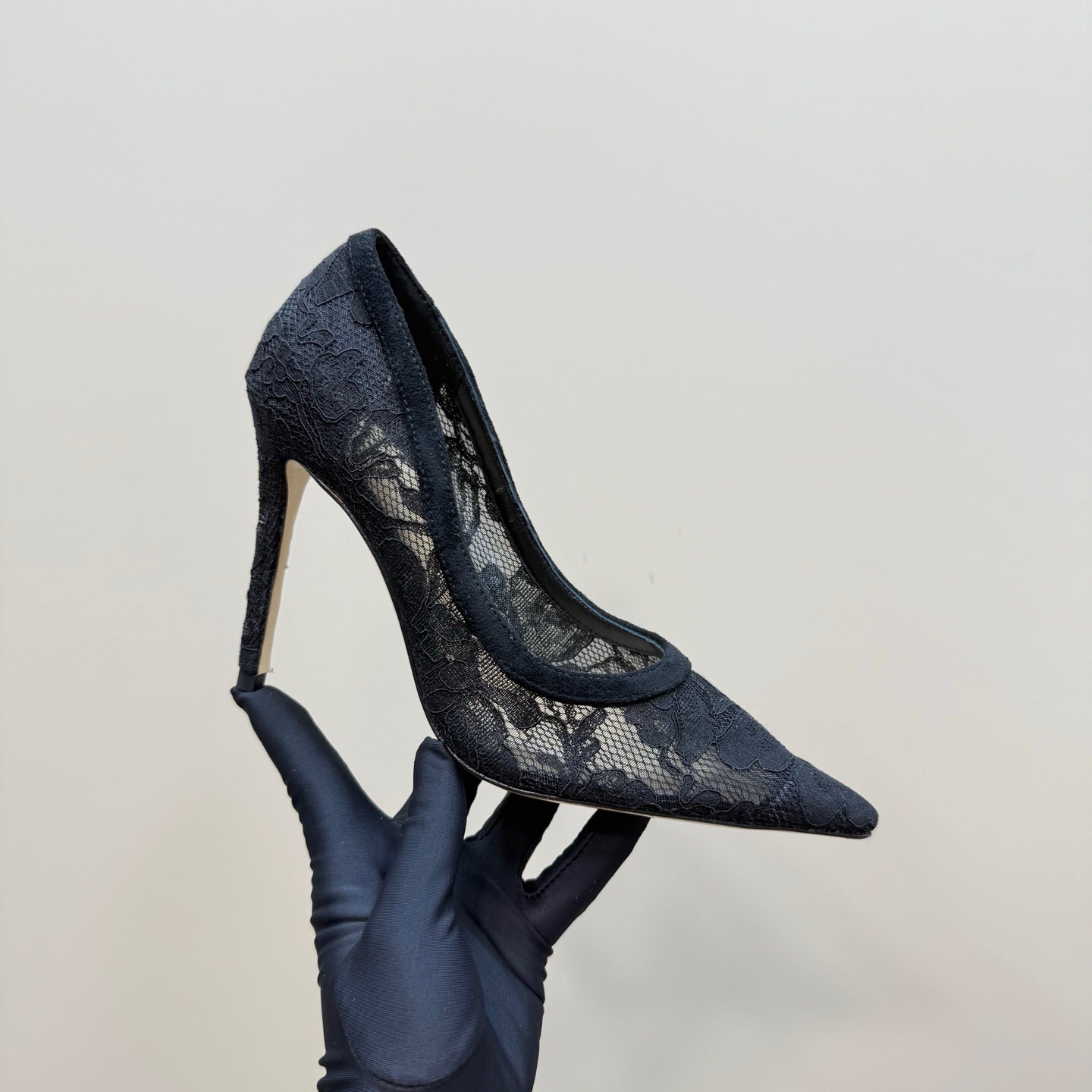 2025 Women Gianvito Rossi Black Lace Leather High Heel KFY00280