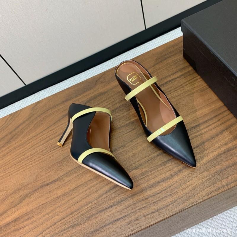 2025 Women Malone Souliers Black Yellow Leather Pumps